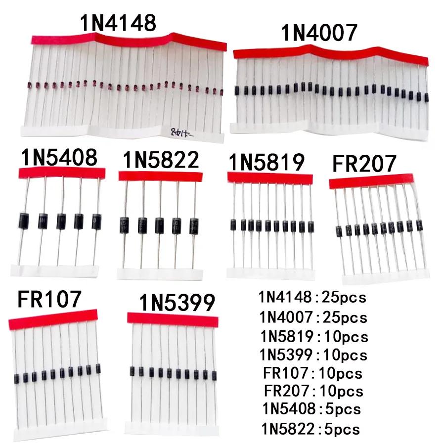 100pcs/lot Rectifier Diode Set 1N4148 1N4007 1N5819 1N5399 1N5408 1N5822 FR107 FR207 Fast Switching Schottky Diode Resistor Kit
100pcs/lot Rectifier Diode Set 1N4148 1N4007 1N5819 1N5399 1N5408 1N5822 FR107 FR207 Fast Switching Schottky Diode Resistor Kit
