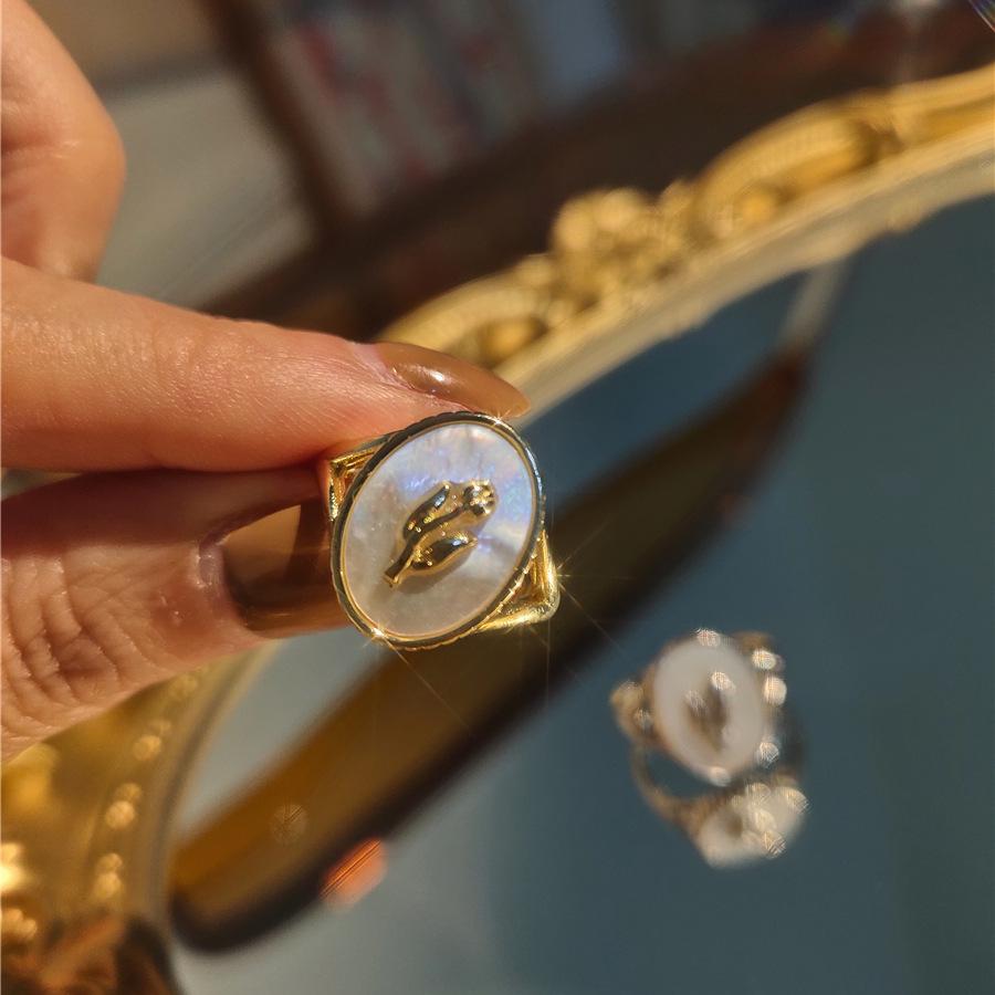 Женское позолоченное французское ретро открытое кольцо - серебро 925 пробы, овальный дизайн для указательного пальца Adjustable Open