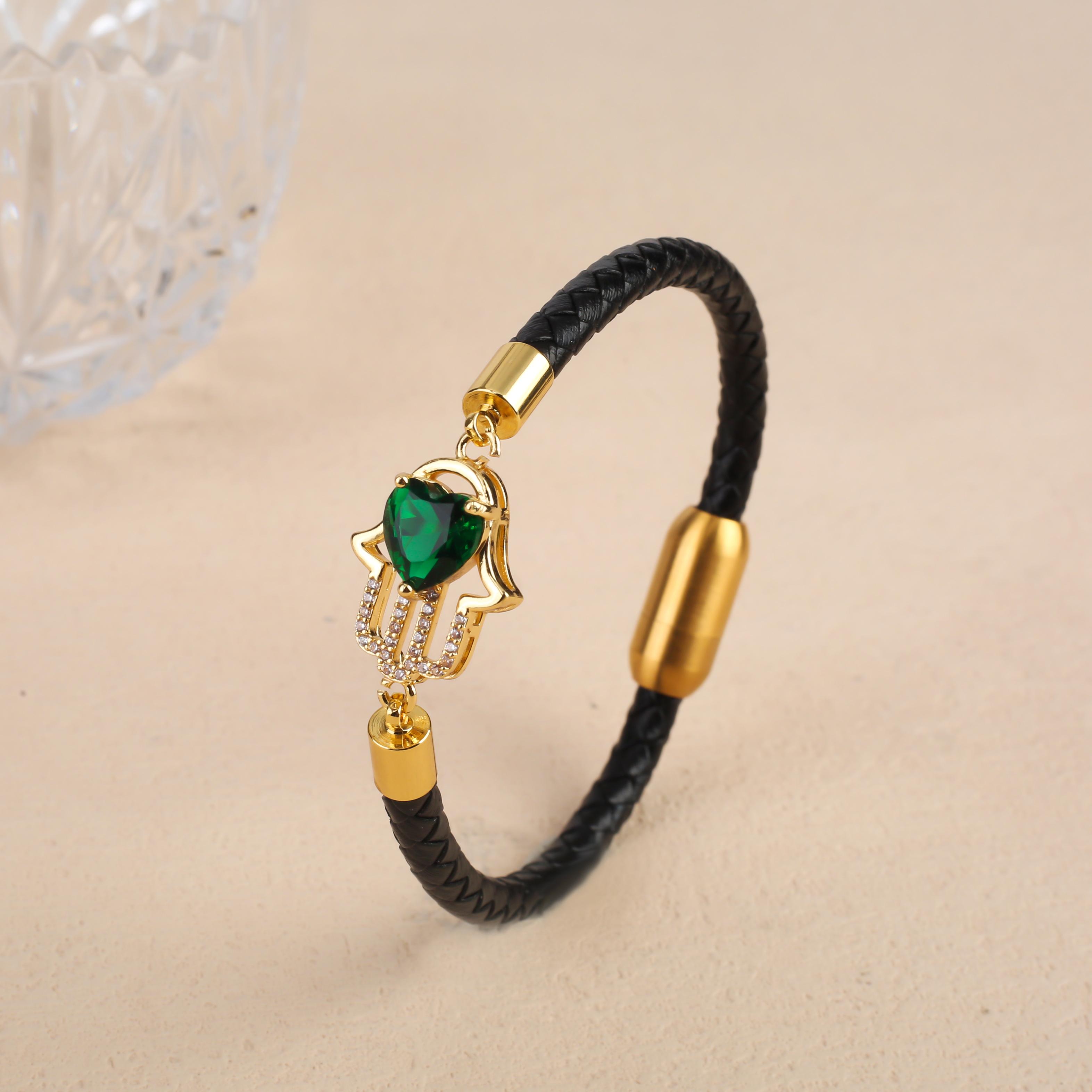 5 Colors Personalized Crystal Zirconia Palm Leather Rope Braided Bracelet High Quality Zircon Gift Accessories Wholesale 23cm зелений
5 Colors Personalized Crystal Zirconia Palm Leather Rope Braided Bracelet High Quality Zircon Gift Accessories Wholesale 23cm зелений