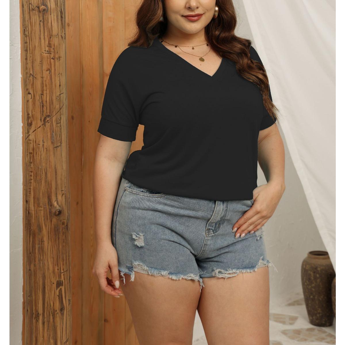 Summer Plus Size Women s V-Neck Solid Color Loose Short Sleeve Casual Top 2XL чёрный
Summer Plus Size Women s V-Neck Solid Color Loose Short Sleeve Casual Top 2XL чёрный