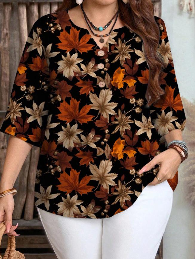 Plus Size Elegant V-Neck Maple Leaf Print Button-Up Five-Point Sleeve Shirt 2XL
Plus Size Elegant V-Neck Maple Leaf Print Button-Up Five-Point Sleeve Shirt 2XL
