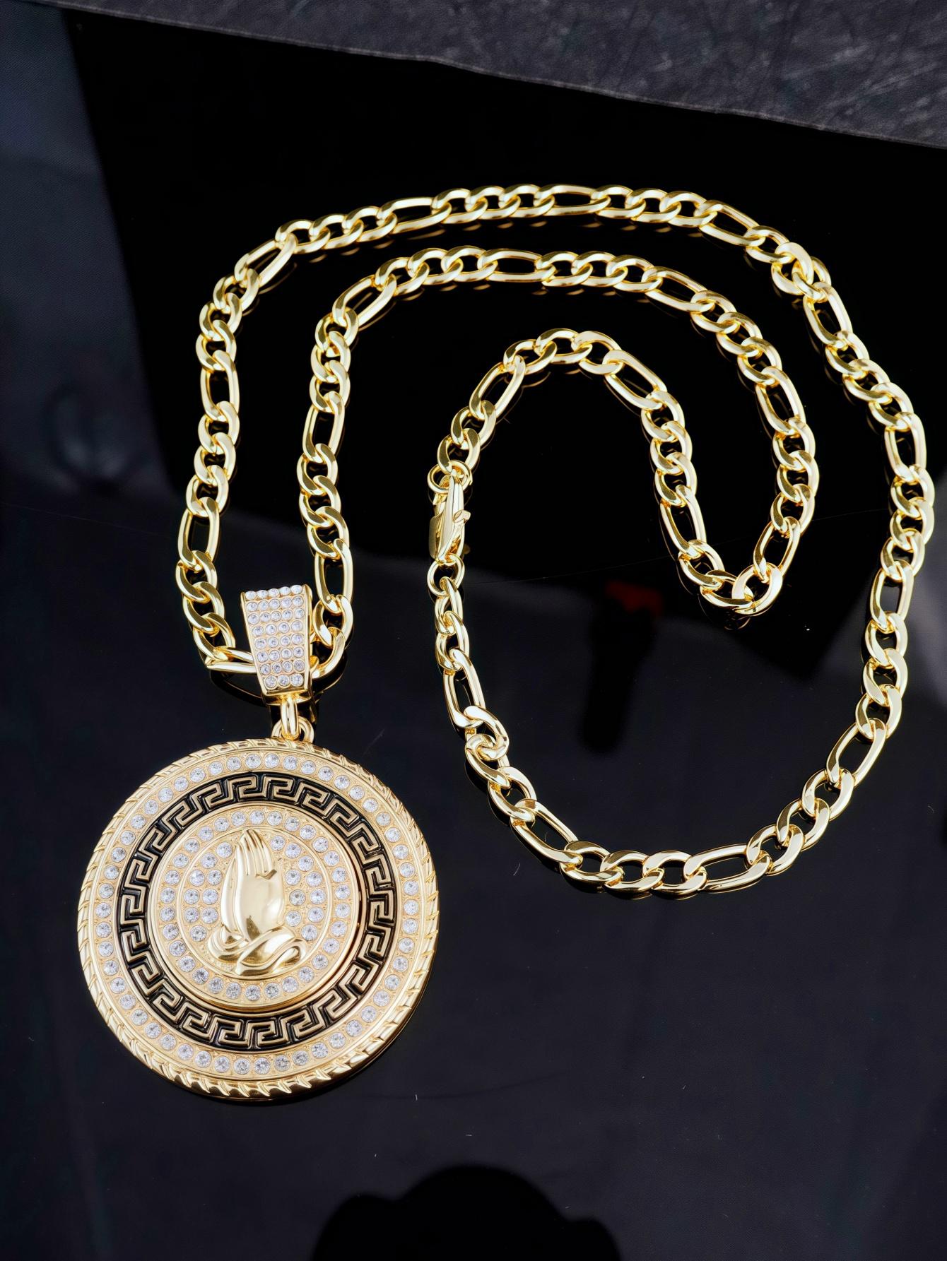 Позолоченная вращающаяся подвеска-рулетка, ожерелье-рулетка с молитвенными руками и цепочкой Фигаро длиной 60 см, унисекс, с цирконом для мужчин и женщин
Позолоченная вращающаяся подвеска-рулетка, ожерелье-рулетка с молитвенными руками и цепочкой Фигаро длиной 60 см, унисекс, с цирконом для мужчин и женщин