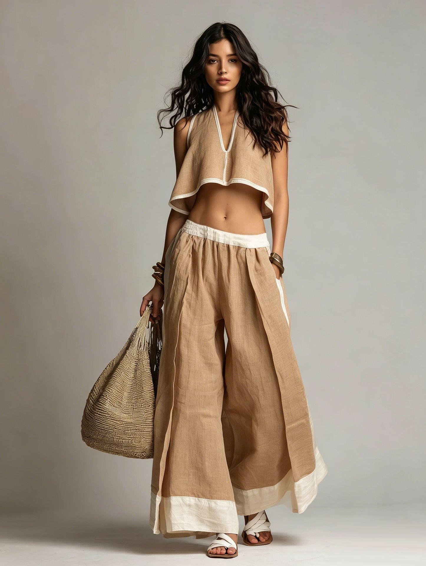 Women Summer Two Piece Outfits Sleeveless Halter Crop Top And Wide Leg Pants Loose Linen Set XXL хакі
Women Summer Two Piece Outfits Sleeveless Halter Crop Top And Wide Leg Pants Loose Linen Set XXL хакі