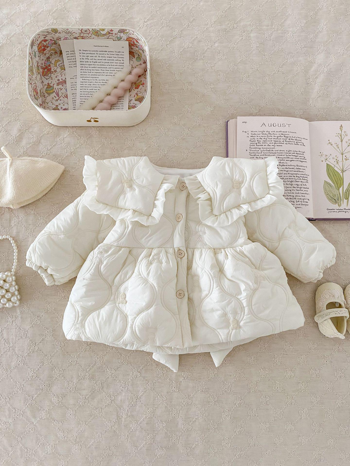 Зима 2024 года, куртка для маленьких девочек, стеганая, хлопковая, с длинным рукавом, однотонная, теплая, парки для маленьких девочек, верхняя одежда для девочек, пальто 110 бежевый