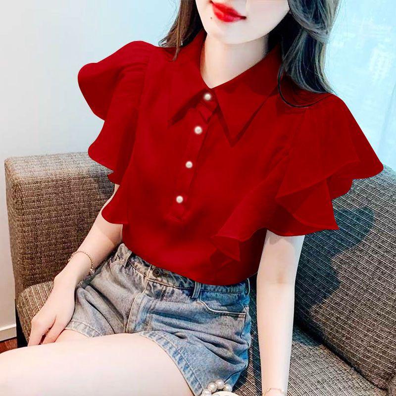 Minimalist Commuter Summer New Women s Polo-Neck Button Spliced Butterfly Sleeve Fashion Sweet Chic Basic Chiffon Blouse L червоний
Minimalist Commuter Summer New Women s Polo-Neck Button Spliced Butterfly Sleeve Fashion Sweet Chic Basic Chiffon Blouse L червоний