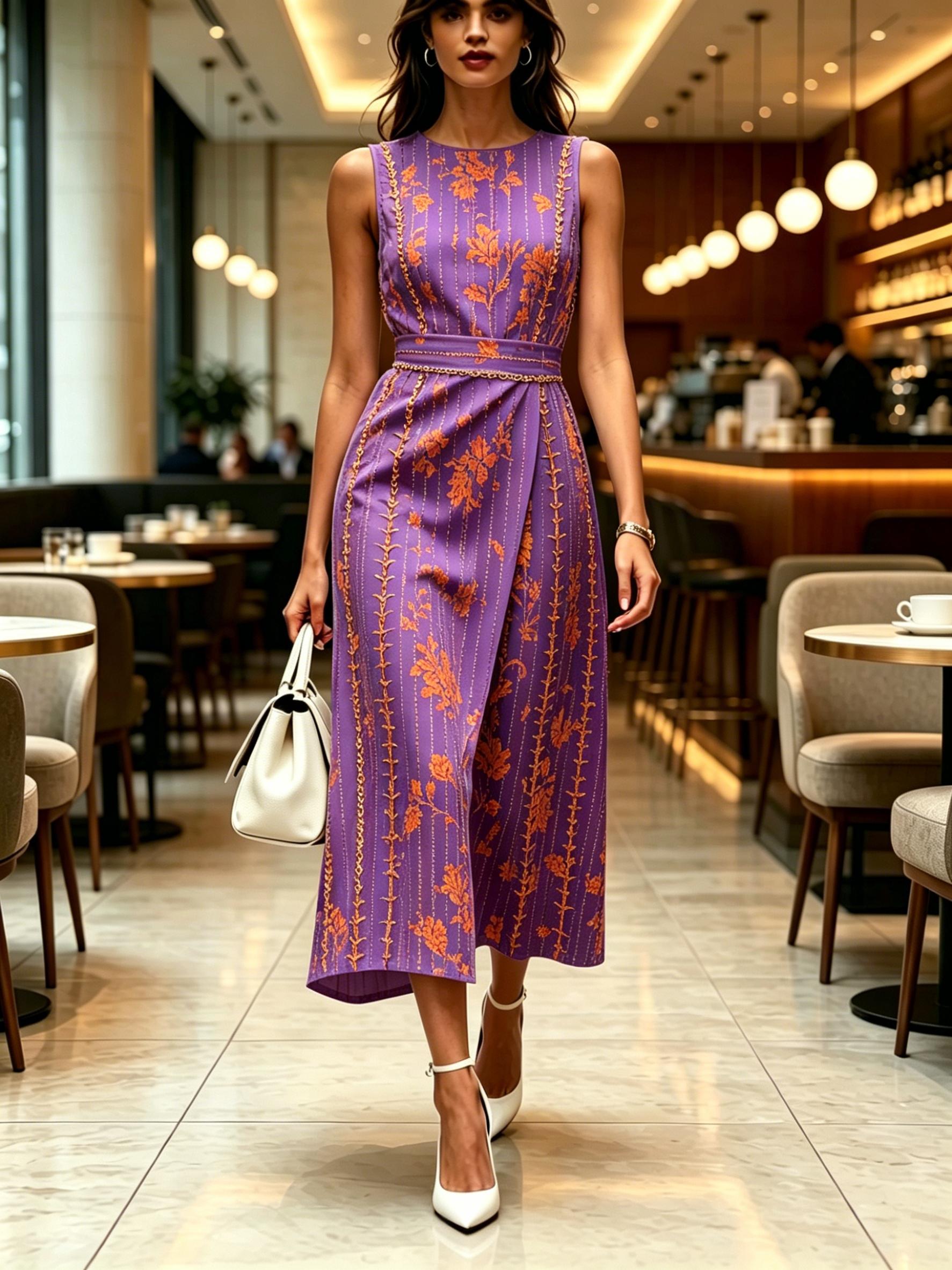 Round neck sleeveless midi dress with floral print pattern purple orange modern elegant casual fashionable womens clothing for spring summer XXS
Round neck sleeveless midi dress with floral print pattern purple orange modern elegant casual fashionable womens clothing for spring summer XXS