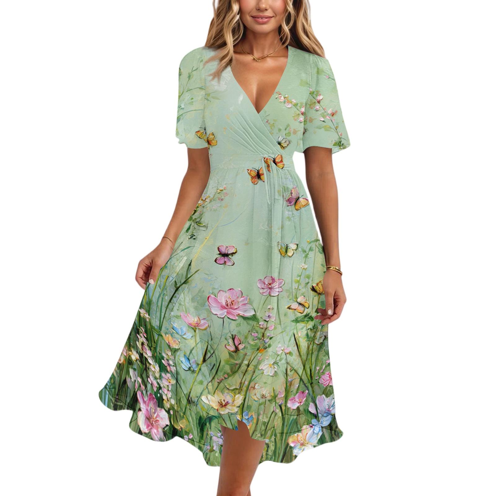 Women Casual V Neck Short Sleeve Floral Print Dress Midi Length Wrap Style Summer Dress for Daily Wear XL
Women Casual V Neck Short Sleeve Floral Print Dress Midi Length Wrap Style Summer Dress for Daily Wear XL