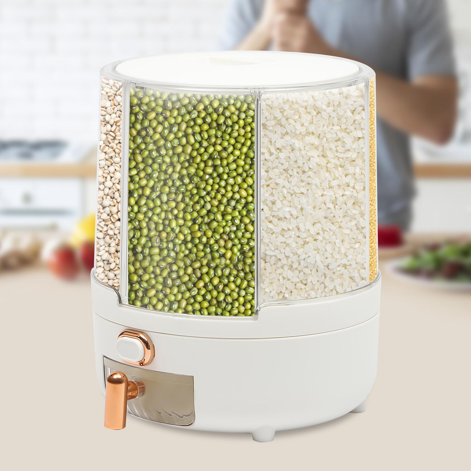 6 Compartment Kitchen Grain Storage Container, White Rotating Dry Food Dispenser for Rice, Beans, Pasta, Cereal, Oats, Flour
6 Compartment Kitchen Grain Storage Container, White Rotating Dry Food Dispenser for Rice, Beans, Pasta, Cereal, Oats, Flour