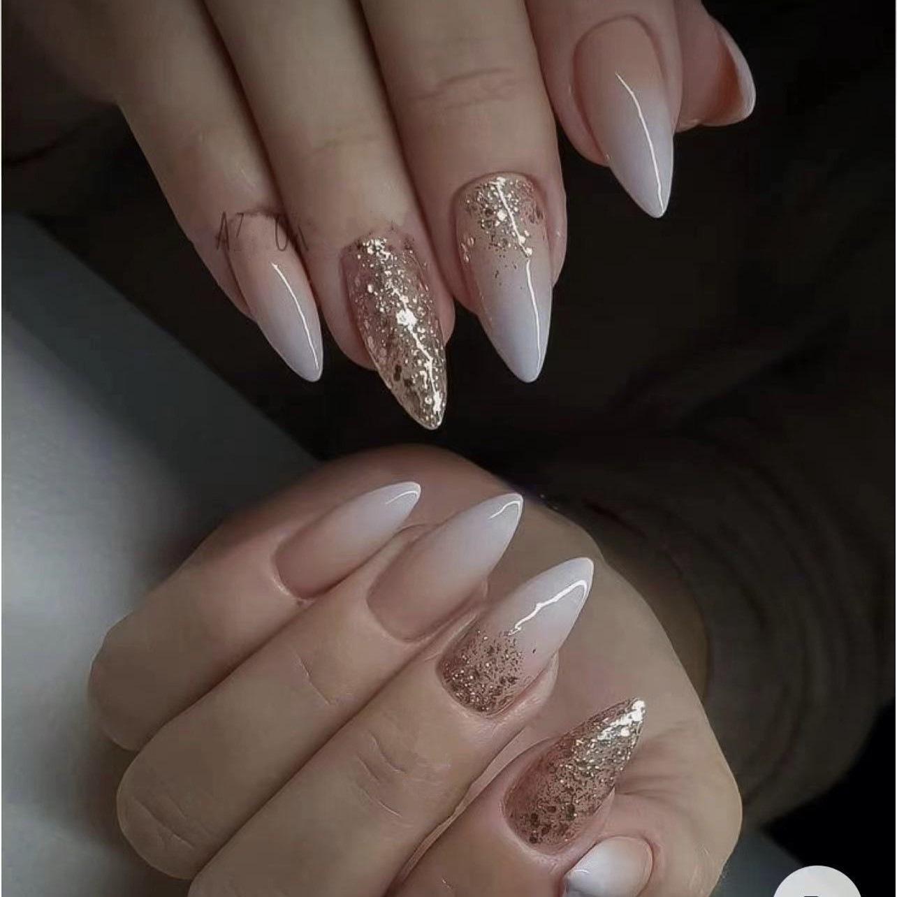 Nude Gradient Glitter Sequin Almond Press-On Nails Nude Gradient Gold with Jelly Glue
Nude Gradient Glitter Sequin Almond Press-On Nails Nude Gradient Gold with Jelly Glue