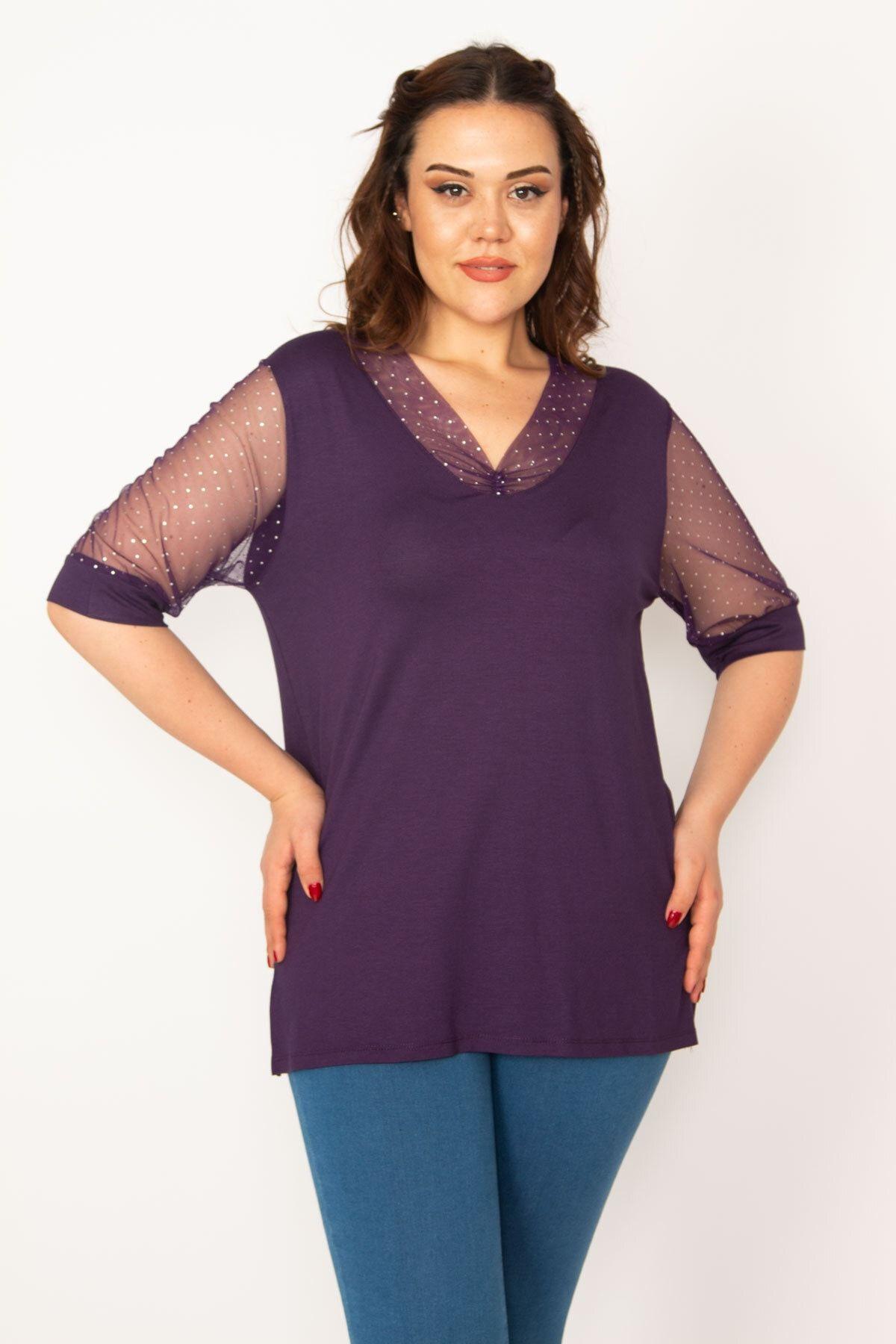 Women s Big Size Blouse Large Size Plum Blouse with Tulle and Stone Detail on Sleeves and Collar 2XL
Women s Big Size Blouse Large Size Plum Blouse with Tulle and Stone Detail on Sleeves and Collar 2XL