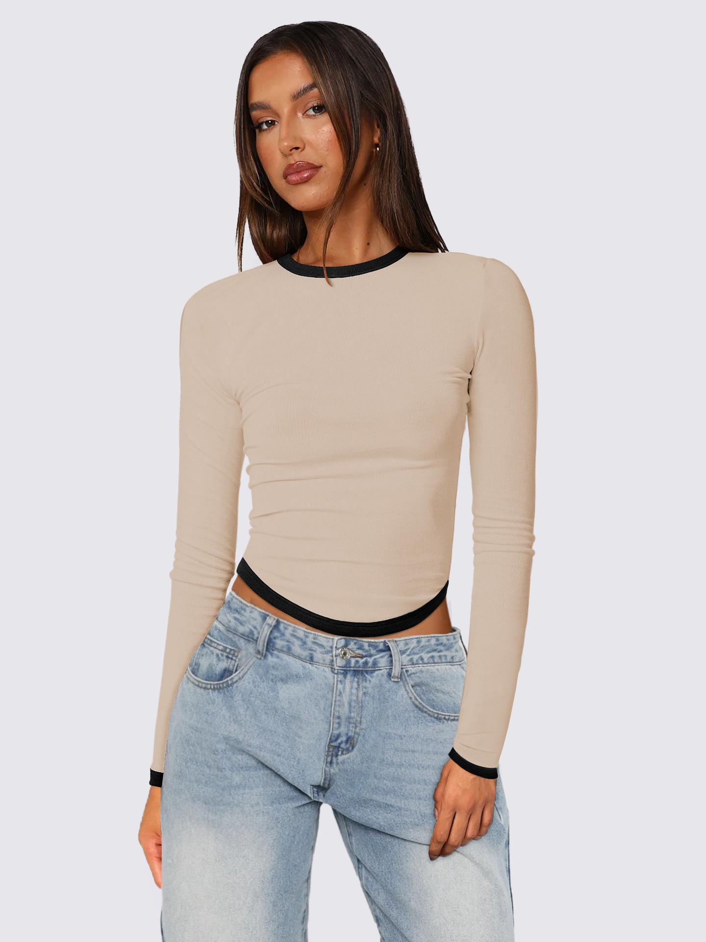 European and American women s clothing spring and summer new long-sleeved round neck slim-fitting contrasting color short pullover top women XS абрикосовый
European and American women s clothing spring and summer new long-sleeved round neck slim-fitting contrasting color short pullover top women XS абрикосовый