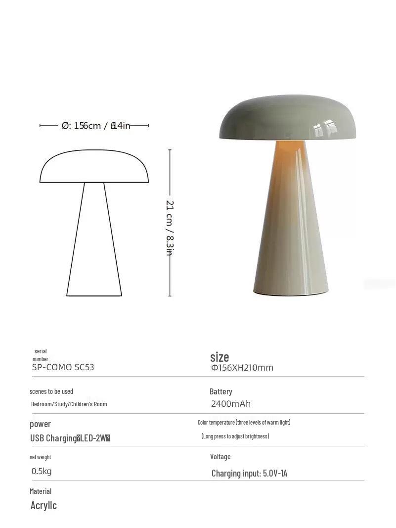 Danish-Style ComoSC53 Mushroom USB Wireless Night Light Lamp Beige Gray
Danish-Style ComoSC53 Mushroom USB Wireless Night Light Lamp Beige Gray