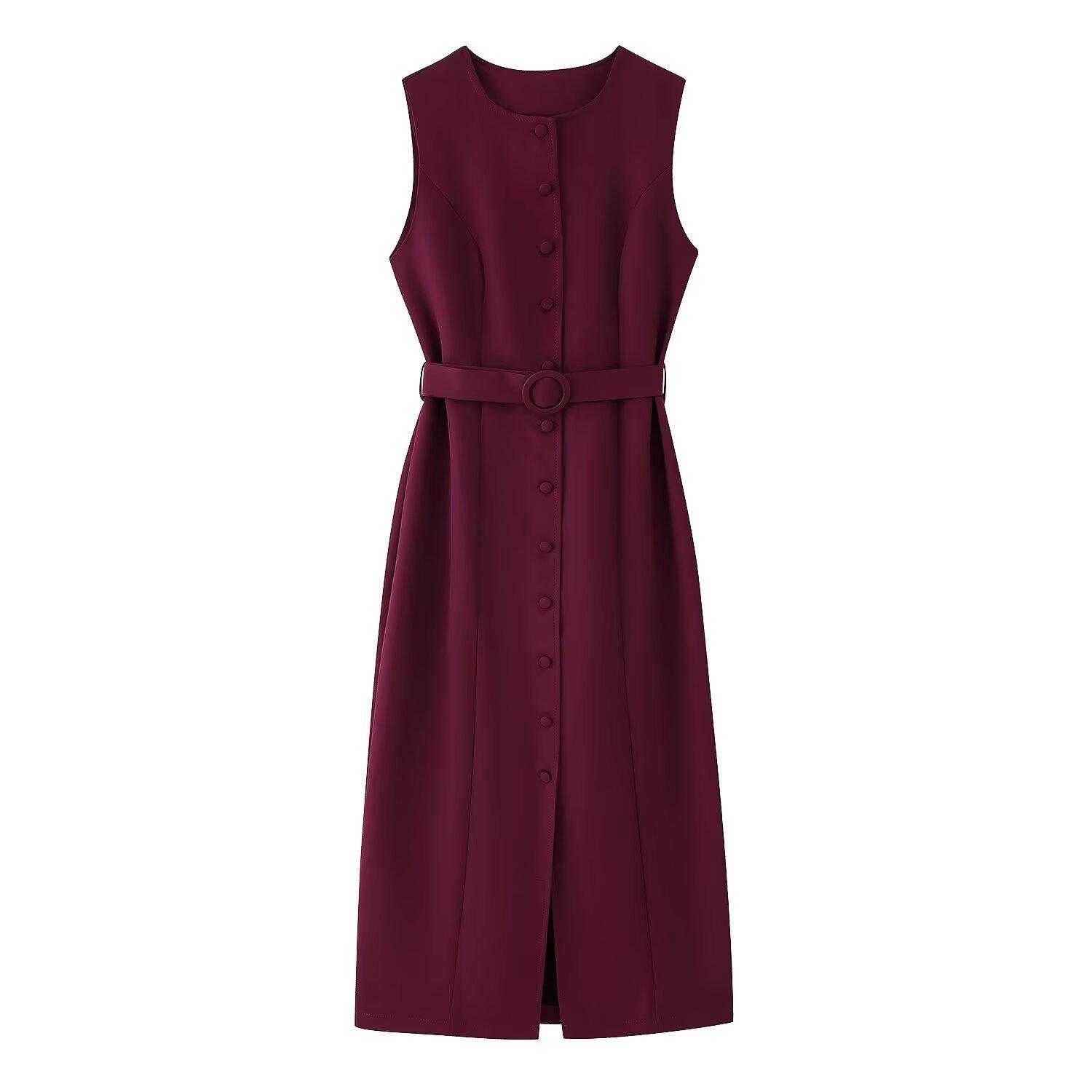 Women Sleeveless Button Front Midi Dress Round Neck Belted Elegant Casual Dress L вина червоного кольору
Women Sleeveless Button Front Midi Dress Round Neck Belted Elegant Casual Dress L вина червоного кольору