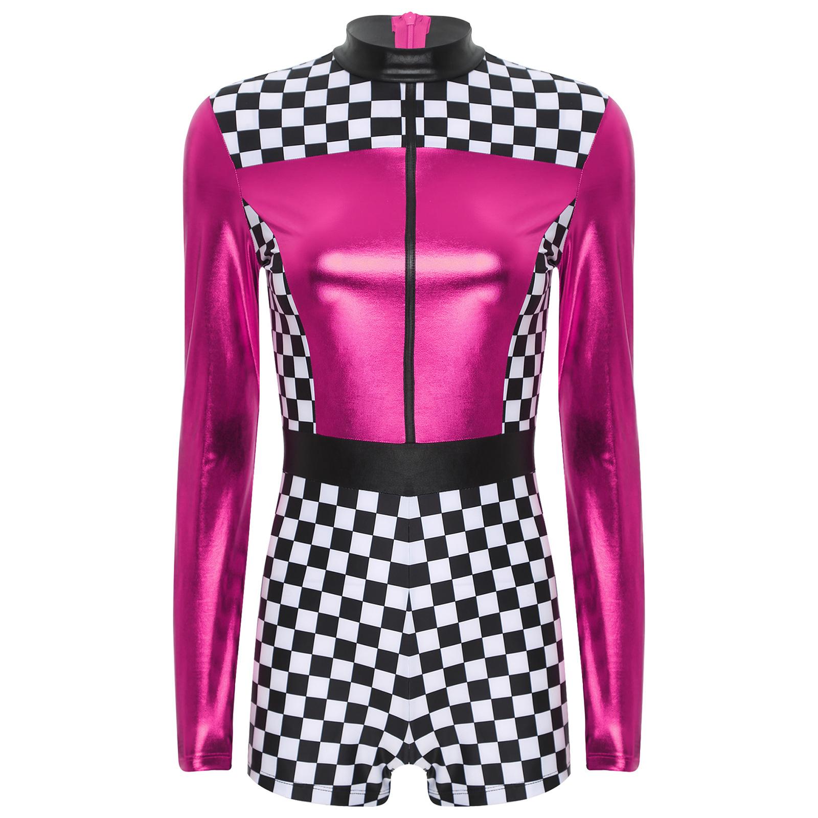 Womens Checkerboard Print Romper Long Sleeve Racer Bodysuit Boyshorts Design Contrast Driver Jumpsuit Halloween Outfit L гарячі рожевого кольору
Womens Checkerboard Print Romper Long Sleeve Racer Bodysuit Boyshorts Design Contrast Driver Jumpsuit Halloween Outfit L гарячі рожевого кольору