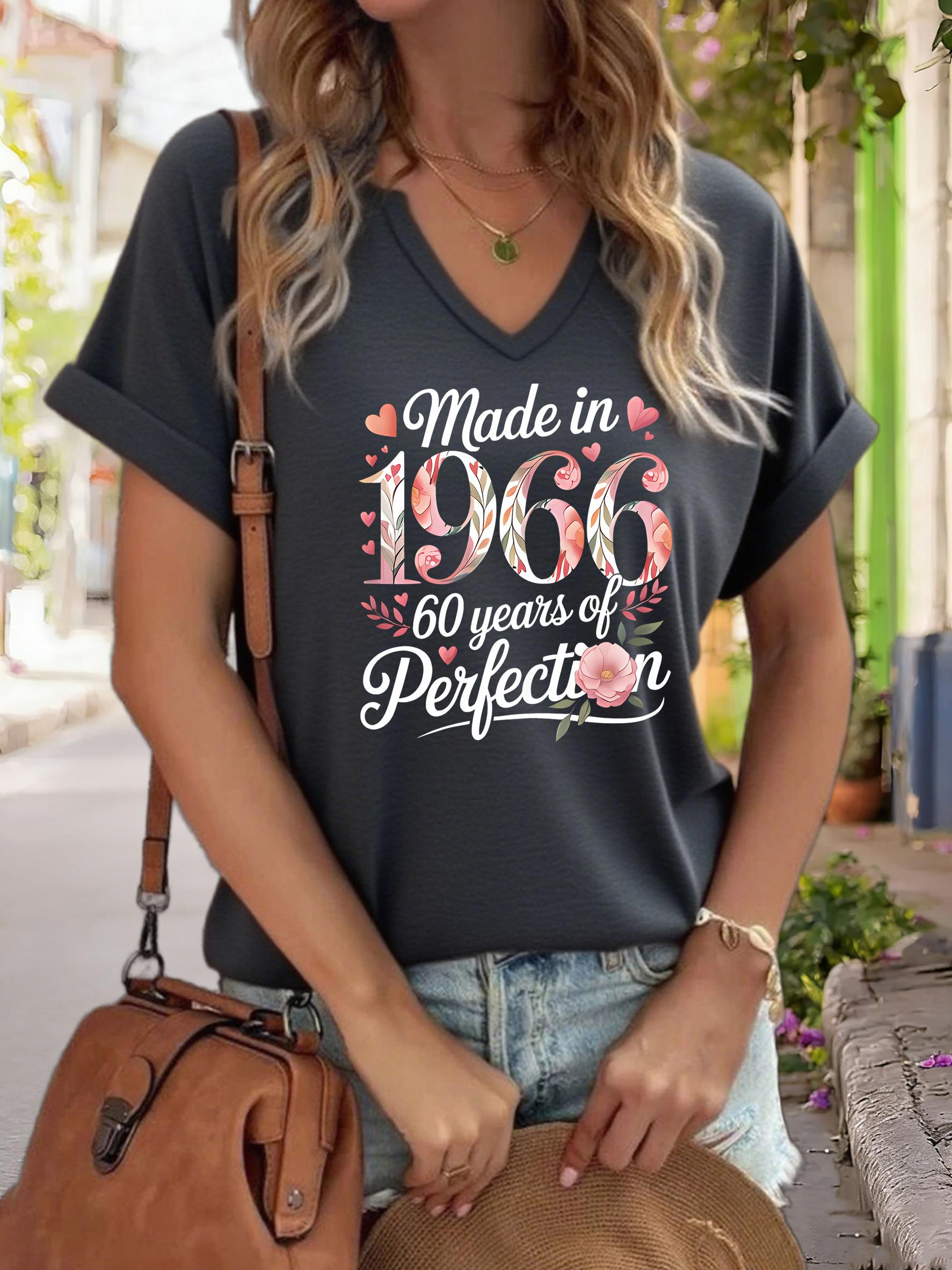 Women s V-Neck Made in 1966 Graphic Tee, 60 Years of Perfection Print T-Shirt, Casual Loose Short Sleeve Birthday Fashion Top M
Women s V-Neck Made in 1966 Graphic Tee, 60 Years of Perfection Print T-Shirt, Casual Loose Short Sleeve Birthday Fashion Top M