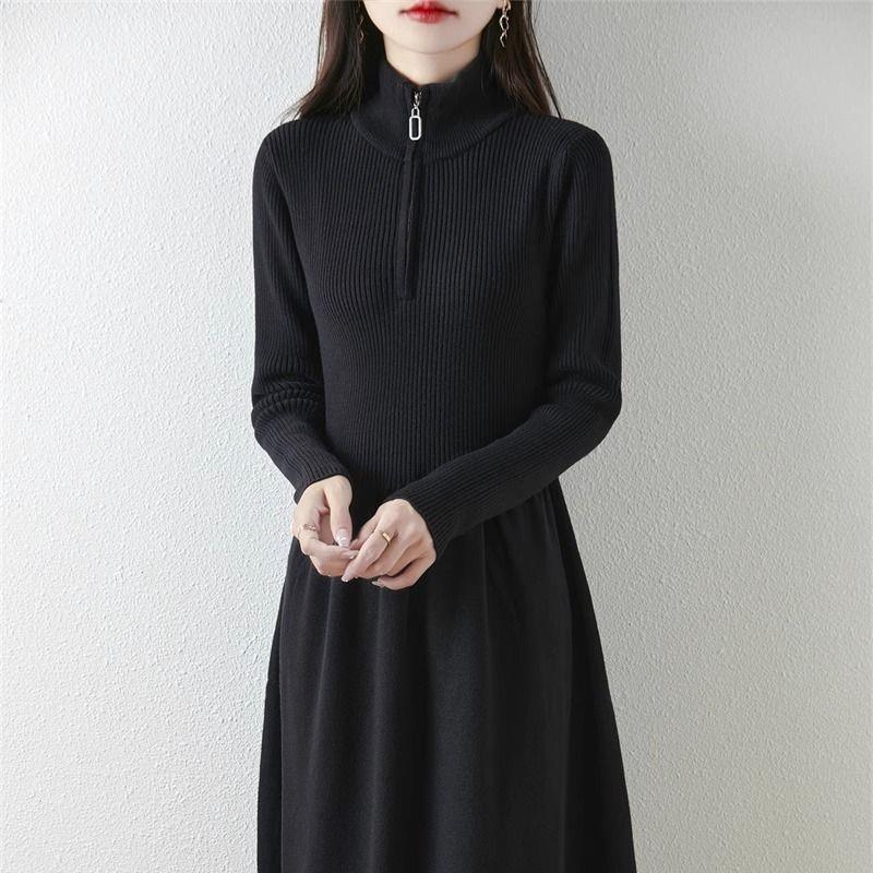 Autumn/Winter Half-Zip Over-the-Knee Knit Dress with Waist Cinch, Women s Sweater Base Layer in Grey or Classic Black. M (80-100 jin)
Autumn/Winter Half-Zip Over-the-Knee Knit Dress with Waist Cinch, Women s Sweater Base Layer in Grey or Classic Black. M (80-100 jin)