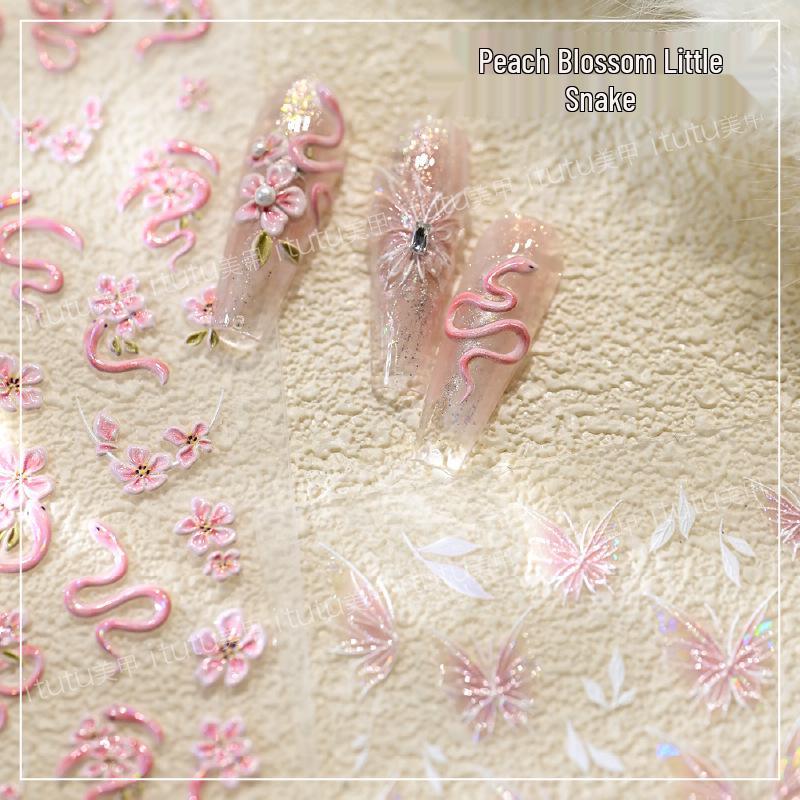 Peach Blossom Snake & Butterfly Nail Stickers - Pink Flowers & Iridescent Shell Patterns
Peach Blossom Snake & Butterfly Nail Stickers - Pink Flowers & Iridescent Shell Patterns