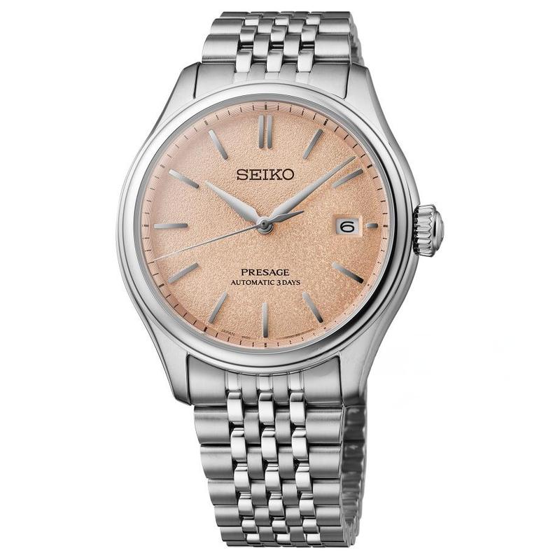 SEIKO PRESAGE series 100 meters waterproof Automatic Steel Strap 40.2mm men s watch pink dial SPB467J1
SEIKO PRESAGE series 100 meters waterproof Automatic Steel Strap 40.2mm men s watch pink dial SPB467J1