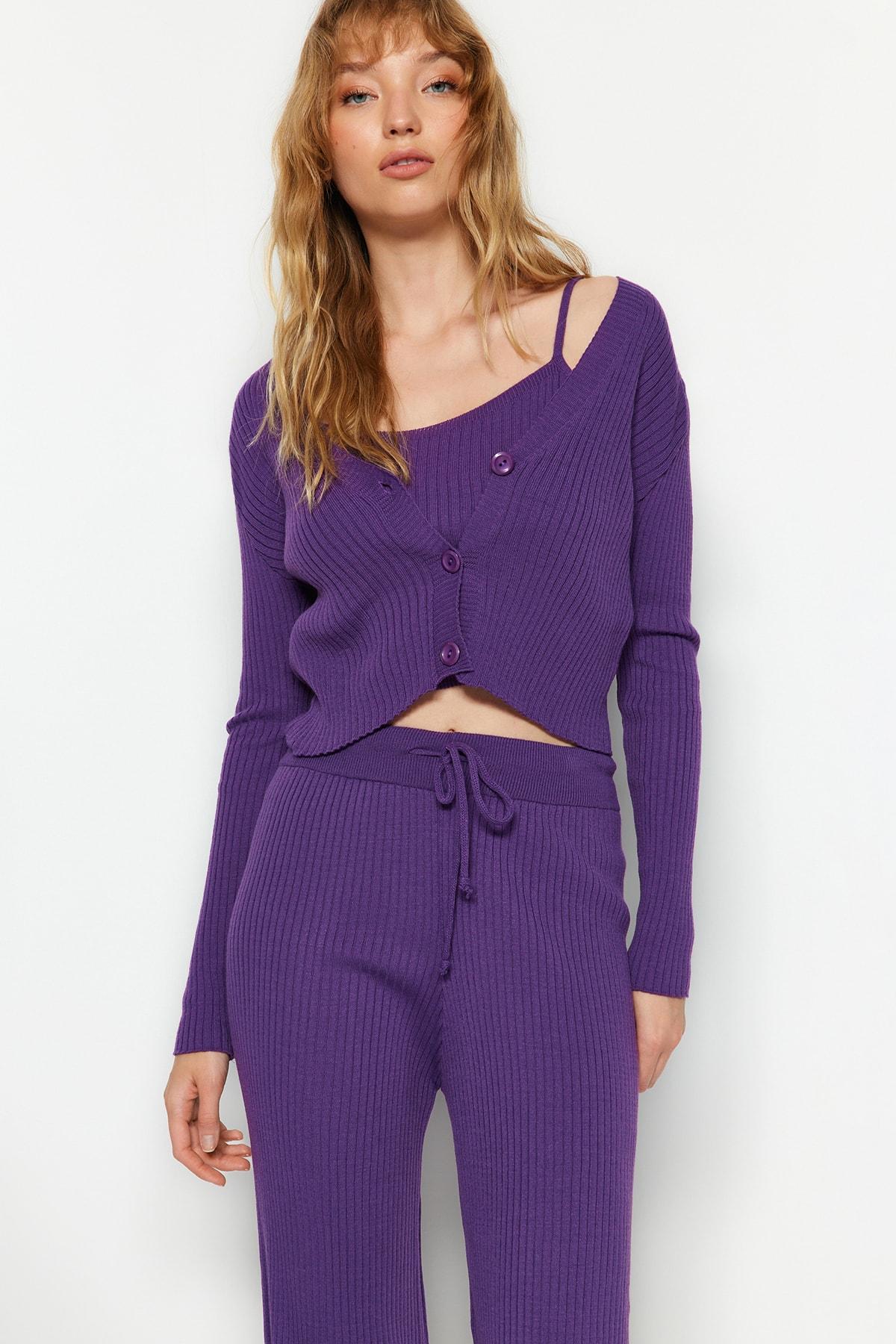 Women s Bottom-Top Set Fashion New Season Purple Ribbed Blouse Cardigan Trousers Knitwear Bottom-Top Set S zomp кольору
Women s Bottom-Top Set Fashion New Season Purple Ribbed Blouse Cardigan Trousers Knitwear Bottom-Top Set S zomp кольору