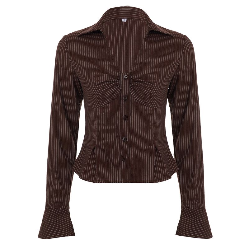 H Home European and American Women s Clothing High JGG Ol Retro Lapels Breasted Stripes Shirt Female Stylish Brown Waist-Controlled Top Brown L
H Home European and American Women s Clothing High JGG Ol Retro Lapels Breasted Stripes Shirt Female Stylish Brown Waist-Controlled Top Brown L