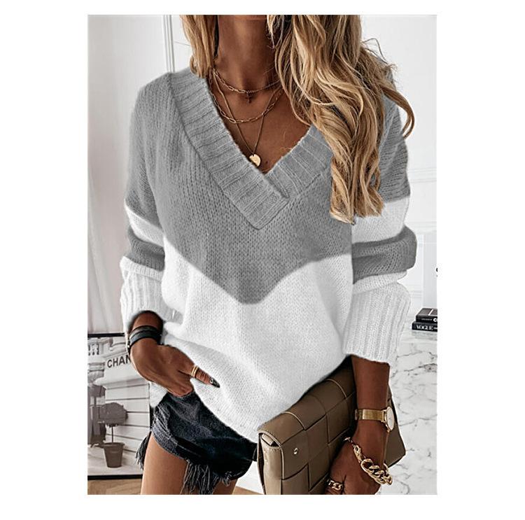 Pullovers Women Sweaters Long-sleeved Autumn Winters V Collar Loose Color Matching Sweaters Women Fashion OLN6057 3XL сірий
Pullovers Women Sweaters Long-sleeved Autumn Winters V Collar Loose Color Matching Sweaters Women Fashion OLN6057 3XL сірий