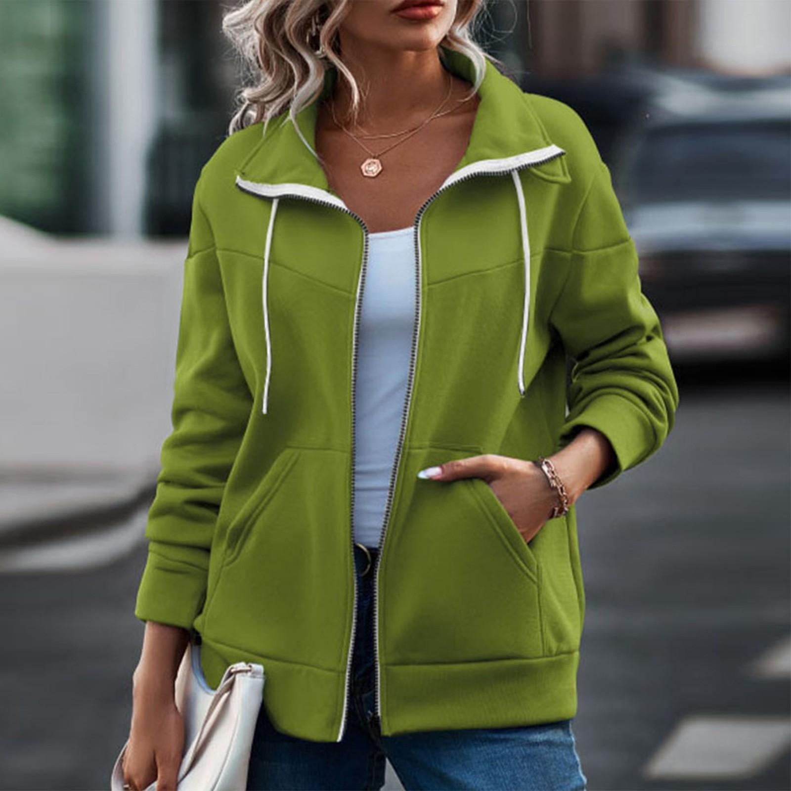 Женский повседневный сплошной цвет плюс флисовая водолазка на шнурке-свитер пальто XXL зелёный