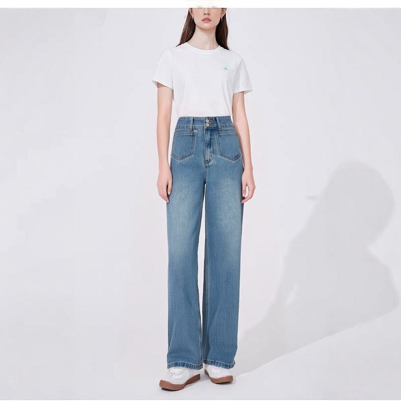 Женские джинсы с высокой талией, ретро-синие, прямого кроя, с двойной пуговицей и карманами - Размер 25, Коллекция начала весны L
Женские джинсы с высокой талией, ретро-синие, прямого кроя, с двойной пуговицей и карманами - Размер 25, Коллекция начала весны L