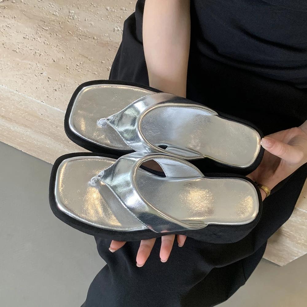 Уличный Стиль Летние Шлепанцы Платформа Каблук Женские Тапочки Уличные Платье Дамские Увеличение Роста Слайды Обувь 40 серебряный