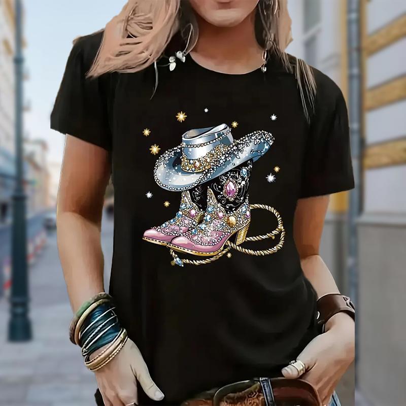 Женская летняя футболка Ретро мода Футболки с коротким рукавом Повседневные топы с принтом блестящей обуви S чёрный
Женская летняя футболка Ретро мода Футболки с коротким рукавом Повседневные топы с принтом блестящей обуви S чёрный