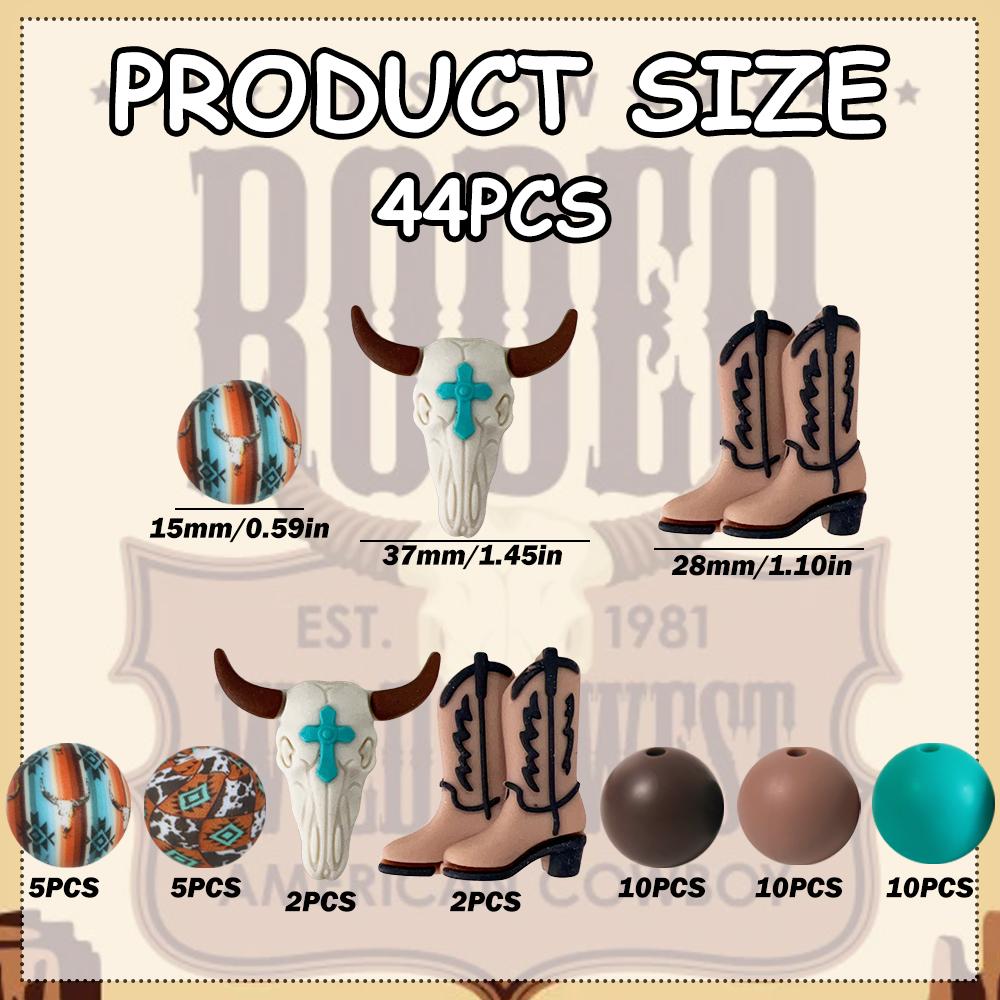 44PCS Western Bullhead Boots Silicone Bead Set, perfect for DIY handmade crafts such as keychains, necklaces, bracelets, etc
44PCS Western Bullhead Boots Silicone Bead Set, perfect for DIY handmade crafts such as keychains, necklaces, bracelets, etc