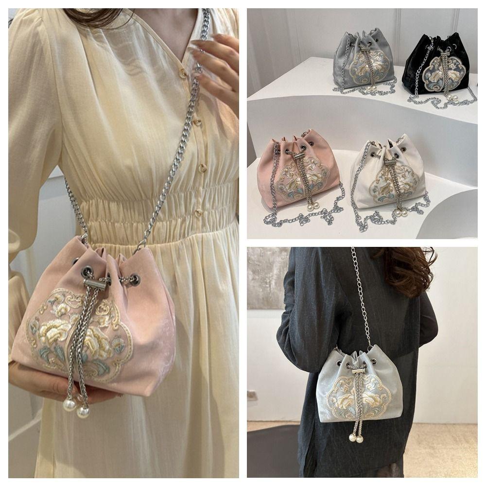 Ancient Embroidery Shoulder Bag Flower Bucket Bag Portable Chinese Style Handbag Outdoor рожевий 
Ancient Embroidery Shoulder Bag Flower Bucket Bag Portable Chinese Style Handbag Outdoor рожевий