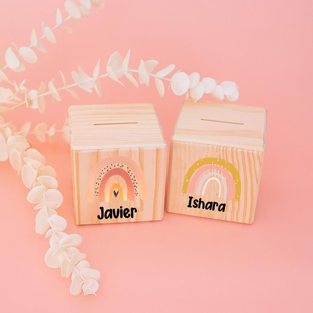 Custom Baby Rainbow Money Box Wooden Name Piggy Bank for Girls and Boys Children Money Box with Arinbow Style Baptism Gifts
Custom Baby Rainbow Money Box Wooden Name Piggy Bank for Girls and Boys Children Money Box with Arinbow Style Baptism Gifts