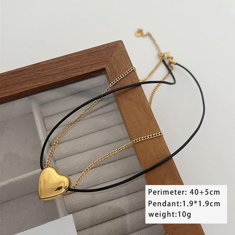 Double Layer Splicing Stainless steel Chain PU Chain Heart-shaped Pendant Necklace For Women s Sexy Collarbone fashion Jewelry
Double Layer Splicing Stainless steel Chain PU Chain Heart-shaped Pendant Necklace For Women s Sexy Collarbone fashion Jewelry
