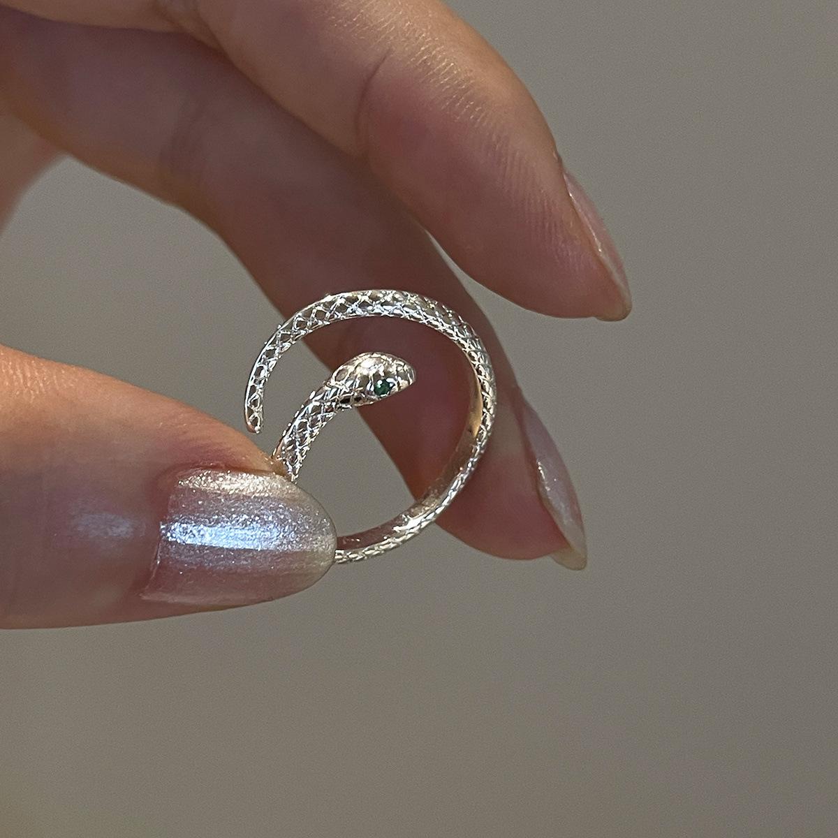 Кольцо в форме змеи из стерлингового серебра 99 пробы, уникальное, женское, изысканное, модное, легкое, роскошное, с высоким чувством, холодное, открытое, на указательный палец opening adjustable