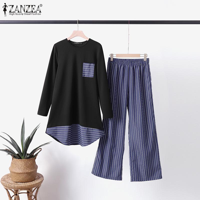 ZANZEA Stripe Splice Outfits Женская блузка и брюки Повседневный комплект из двух предметов
ZANZEA Stripe Splice Outfits Женская блузка и брюки Повседневный комплект из двух предметов