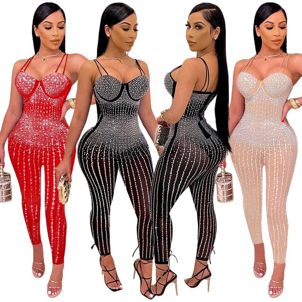 S390250 Women s Fashion Sexy Mesh See-Through Sleeveless Spaghetti Strap Jumpsuit with Hot Drilling Design M чорний
S390250 Women s Fashion Sexy Mesh See-Through Sleeveless Spaghetti Strap Jumpsuit with Hot Drilling Design M чорний