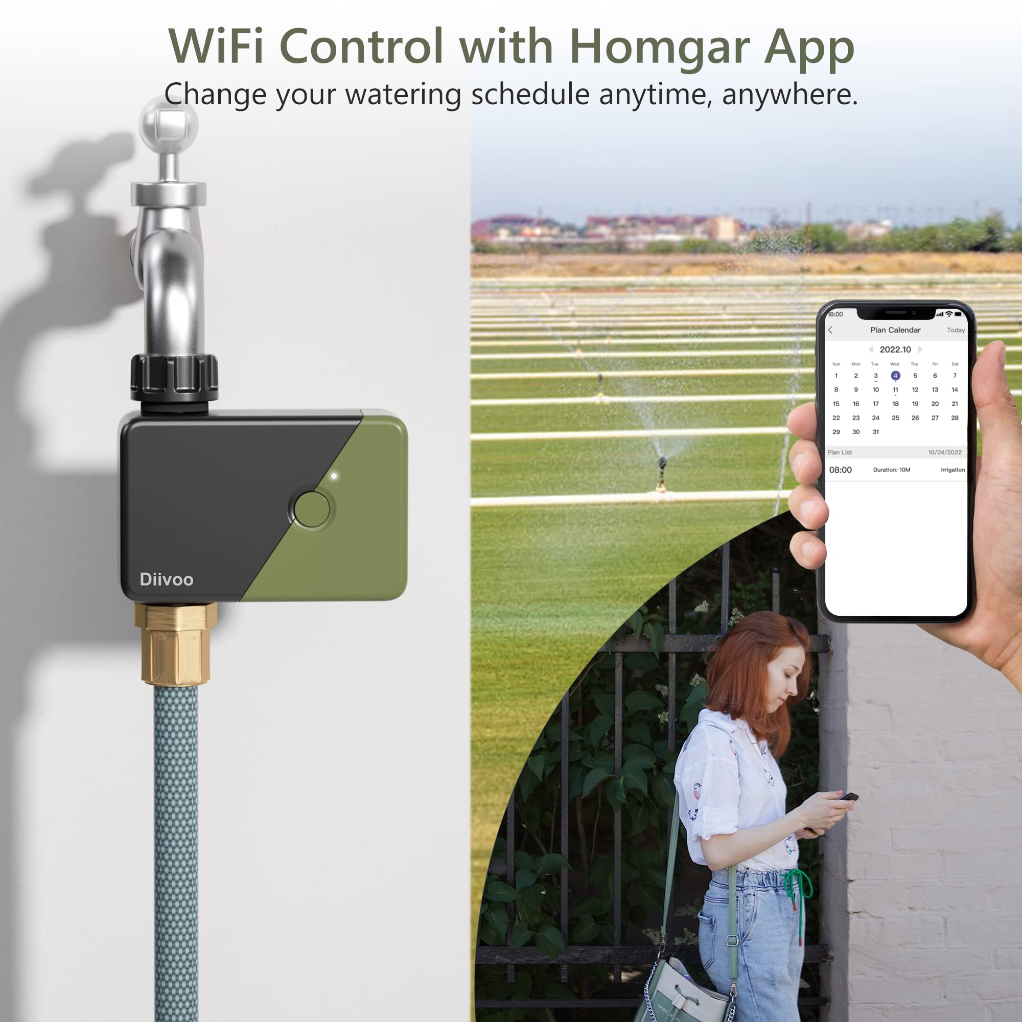 Таймер спринклера Diivoo WiFi, автоматический таймер полива с Wi-Fi-концентратором, до 20 планов полива, совместимость с Alexa и Google
Таймер спринклера Diivoo WiFi, автоматический таймер полива с Wi-Fi-концентратором, до 20 планов полива, совместимость с Alexa и Google