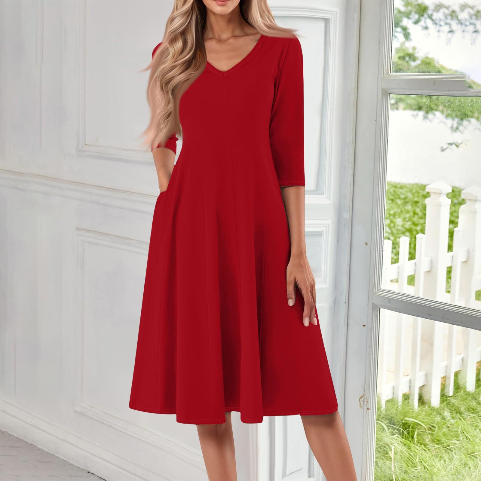 Women s Casual Fashion V Neck Three Quarter Sleeve Solid Midi Dress M винний
Women s Casual Fashion V Neck Three Quarter Sleeve Solid Midi Dress M винний