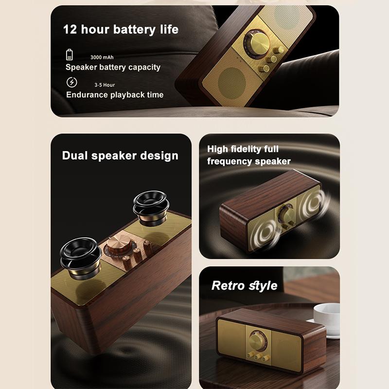 JY82 Wireless Stereo Retro Speaker Portable Bluetooth-compatible Vintage Speaker Support TF/U-Disk/AUX Walnut Color
JY82 Wireless Stereo Retro Speaker Portable Bluetooth-compatible Vintage Speaker Support TF/U-Disk/AUX Walnut Color
