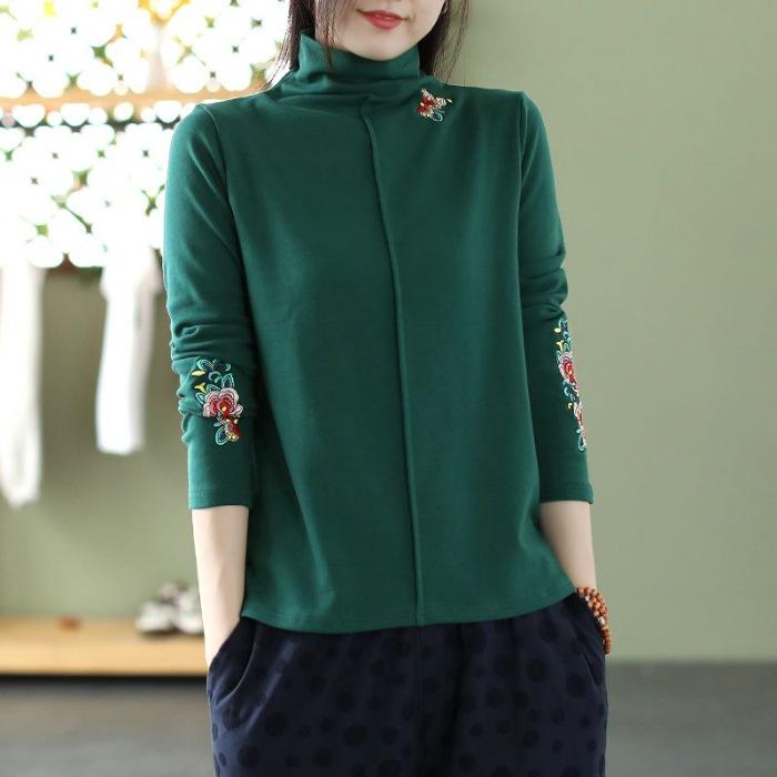 Bottom Shirt for Women In Autumn and Winter Retro Ethnic Style Heavy Industry Embroidered Top Long Sleeve Half High Neck Grinding T-shirt for Women M
Bottom Shirt for Women In Autumn and Winter Retro Ethnic Style Heavy Industry Embroidered Top Long Sleeve Half High Neck Grinding T-shirt for Women M