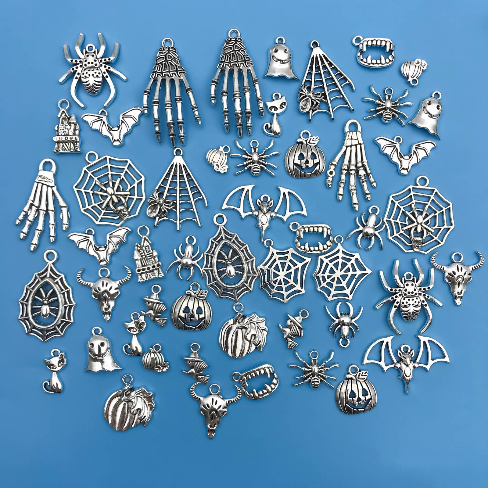 50pcs/SET Zinc Alloy Silvery Halloween Series Charms Pendants for DIY Necklace Bracelet Earrings Jewelry Making Handmade
50pcs/SET Zinc Alloy Silvery Halloween Series Charms Pendants for DIY Necklace Bracelet Earrings Jewelry Making Handmade