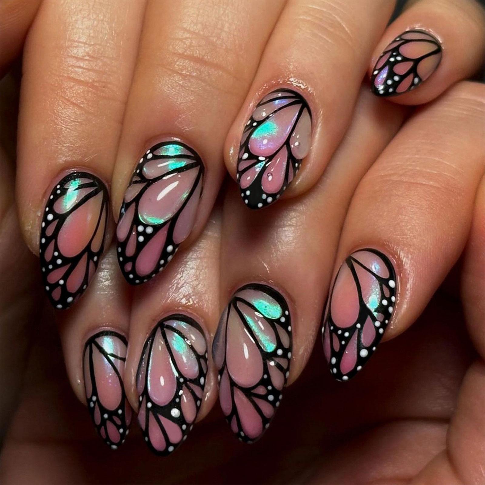 Almond Glitter Press On Nails With 3D Butterfly Accents Medium Length 24 Pcs Glossy Stick on Nails Set For Women
Almond Glitter Press On Nails With 3D Butterfly Accents Medium Length 24 Pcs Glossy Stick on Nails Set For Women