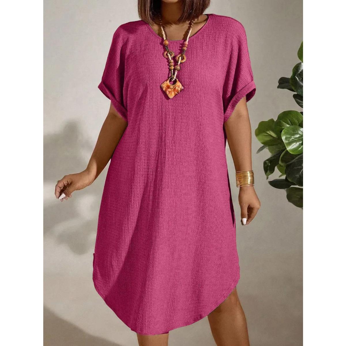 European and American Large-size Women s Clothing New Short-sleeved Solid Color Dress L рожевий
European and American Large-size Women s Clothing New Short-sleeved Solid Color Dress L рожевий