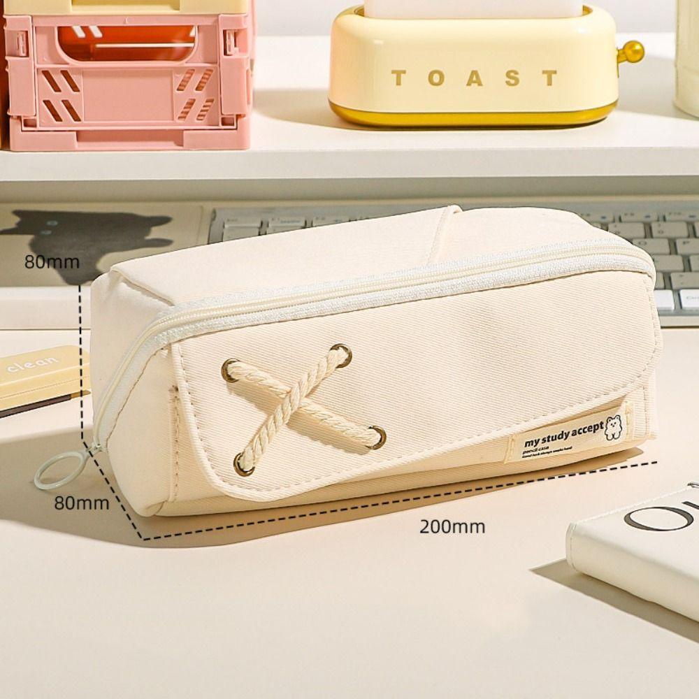 Холст пенал большой емкости пенал эстетическая сумка для ручек студенческий подарок бежевый
