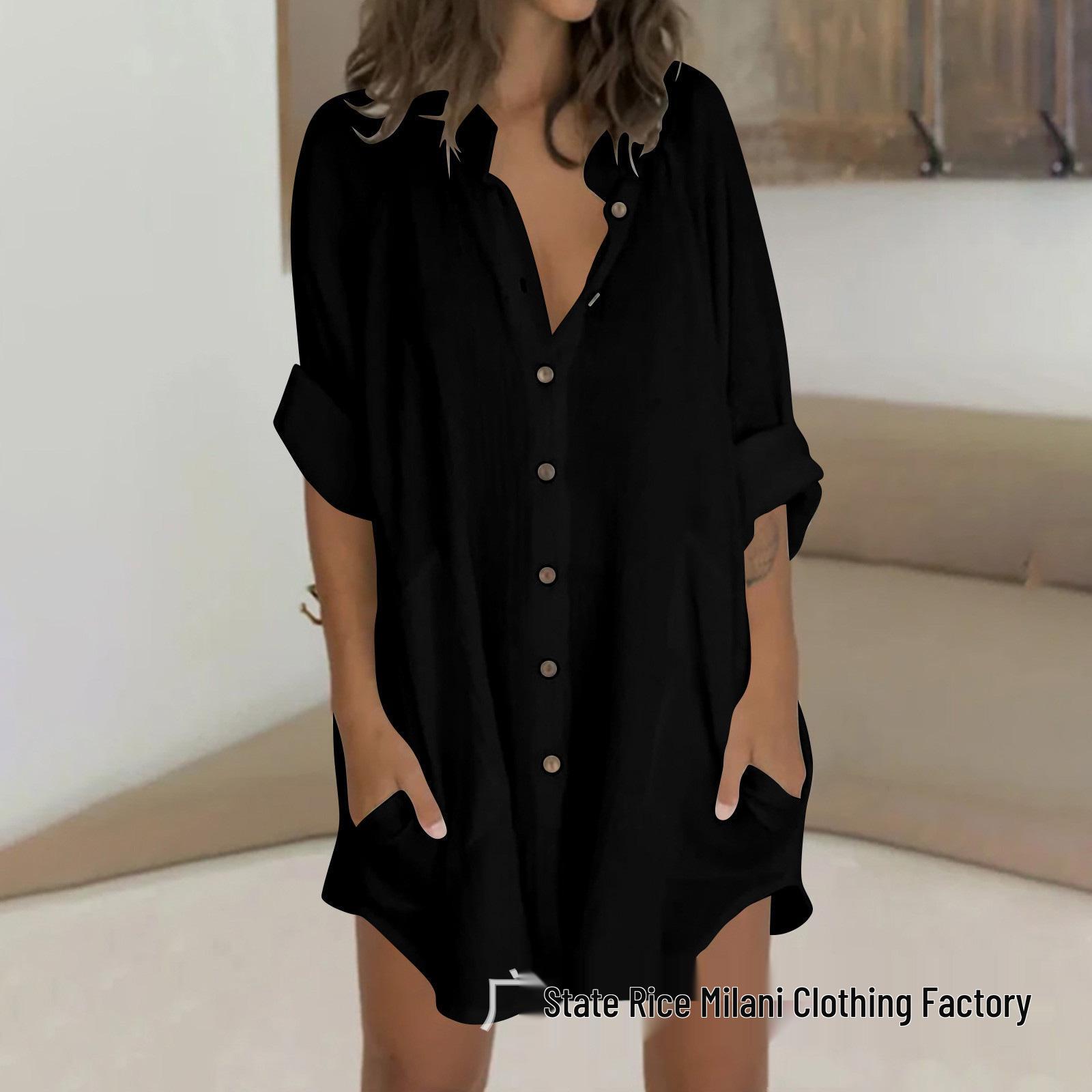 Женская рубашка с V-образным вырезом, двумя карманами, отложным воротником и рукавами три четверти, 2024 XXL
Женская рубашка с V-образным вырезом, двумя карманами, отложным воротником и рукавами три четверти, 2024 XXL