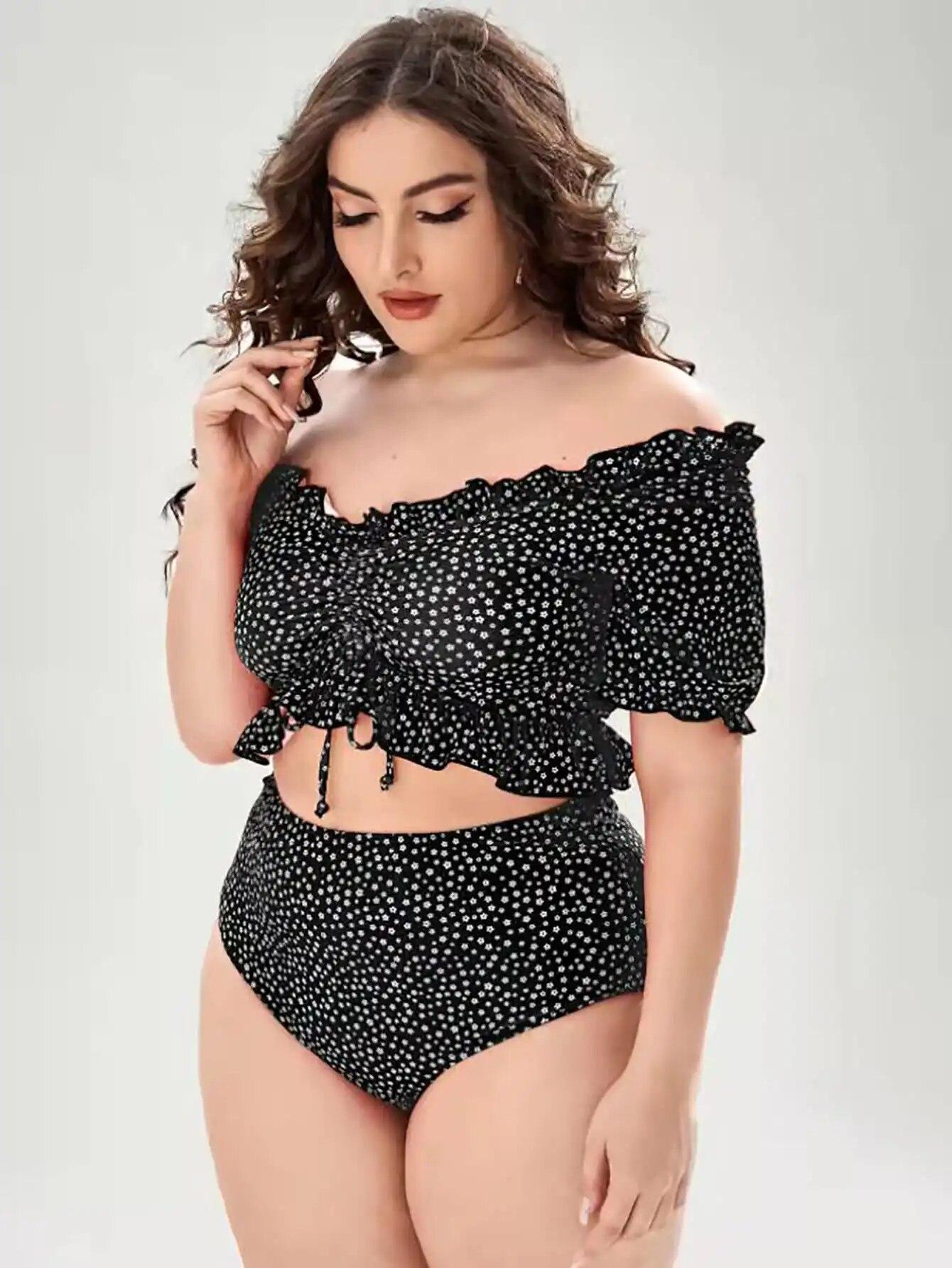 2024 Купальники больших размеров с цветочным принтом, женские комплекты бикини, цельный купальник, маленький и свежий пляжный купальный костюм с высокой талией и оборками 4XL чёрный
2024 Купальники больших размеров с цветочным принтом, женские комплекты бикини, цельный купальник, маленький и свежий пляжный купальный костюм с высокой талией и оборками 4XL чёрный