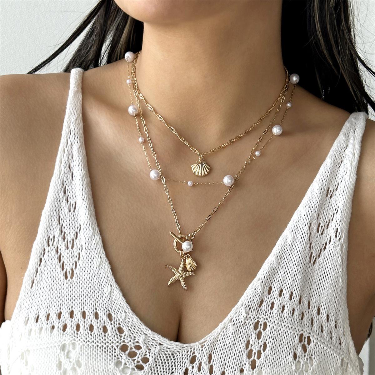 3pcs Ceramic Starfish Pendant Necklace for Women Metal Shell Conch Multi-Layered Clavicle Chain Summer Vacation Travel Jewelry
3pcs Ceramic Starfish Pendant Necklace for Women Metal Shell Conch Multi-Layered Clavicle Chain Summer Vacation Travel Jewelry