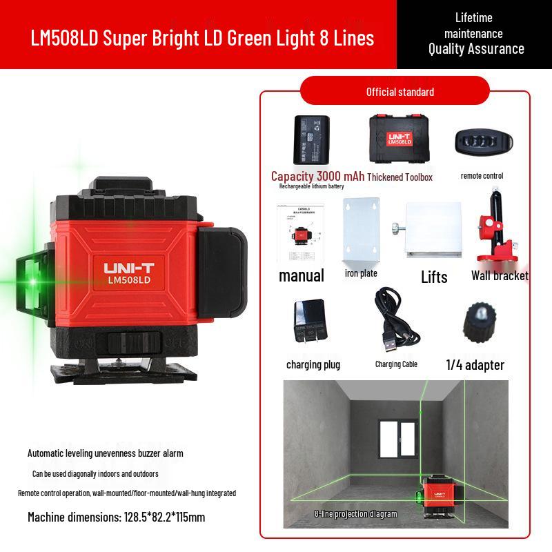 UNI-T LM508LD High-Precision Green Laser Level, 8/12/16 Lines, Automatic Self-Leveling Water Instrument
UNI-T LM508LD High-Precision Green Laser Level, 8/12/16 Lines, Automatic Self-Leveling Water Instrument