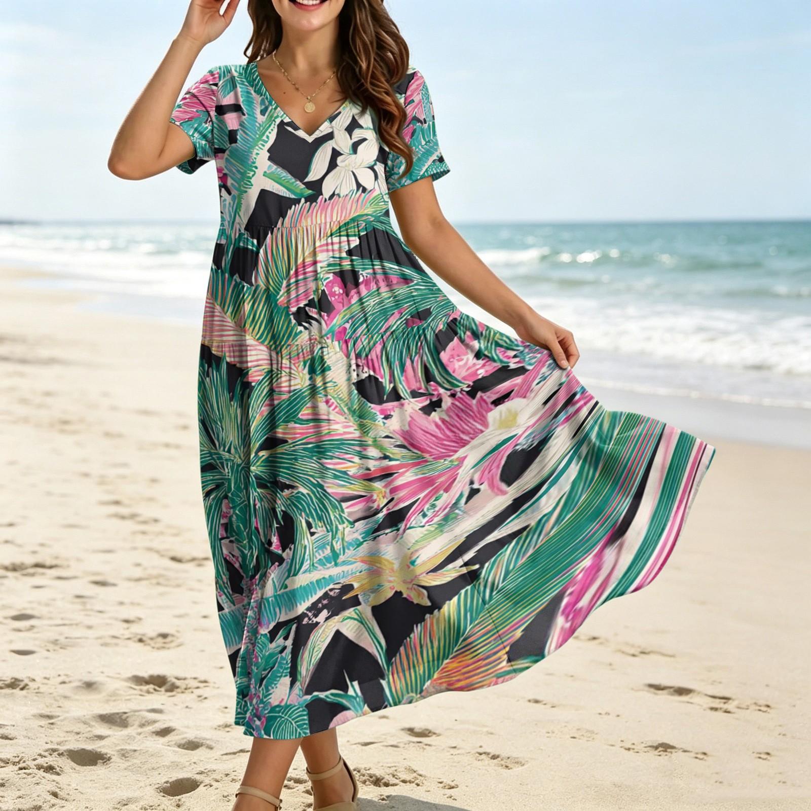 Women’s Short Sleeve V Neck Maxi Dress with Tropical Leaf Print Loose Fit Lightweight Summer Casual Wear L чёрный
Women’s Short Sleeve V Neck Maxi Dress with Tropical Leaf Print Loose Fit Lightweight Summer Casual Wear L чёрный