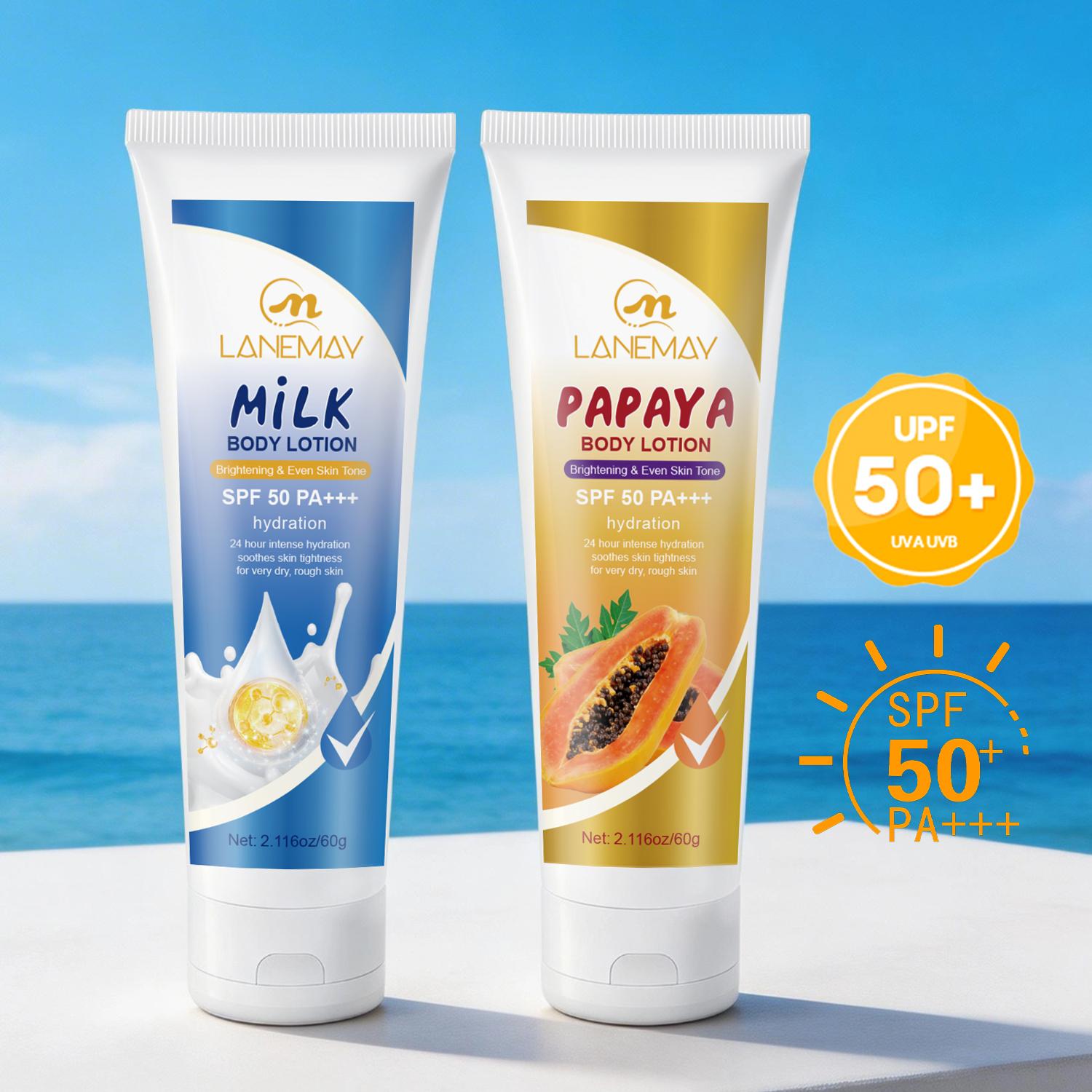 Milk Body Lotion/Papaya Body Lotion-Brightens & Evens Skin Tone With High Sun Protection-24hr Htdration Soothes Dry, Rough Skin-60g+60g
Milk Body Lotion/Papaya Body Lotion-Brightens & Evens Skin Tone With High Sun Protection-24hr Htdration Soothes Dry, Rough Skin-60g+60g